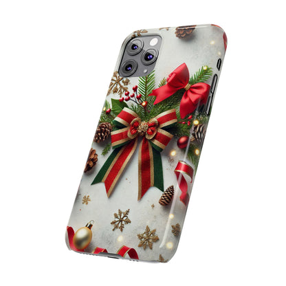 Christmas Red and Green Bow with White Base Slim Phone Case - FC-103