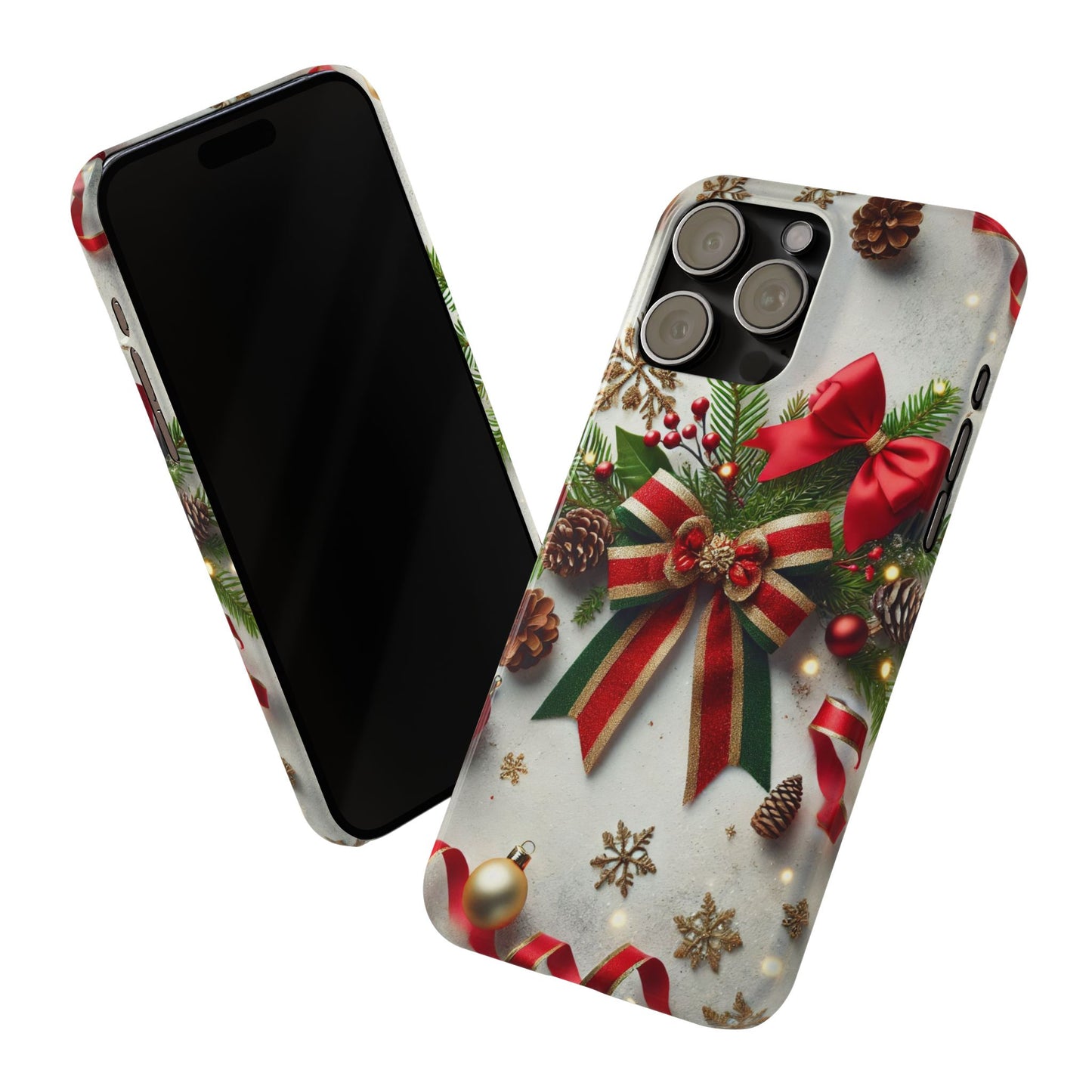 Christmas Red and Green Bow with White Base Slim Phone Case - FC-103