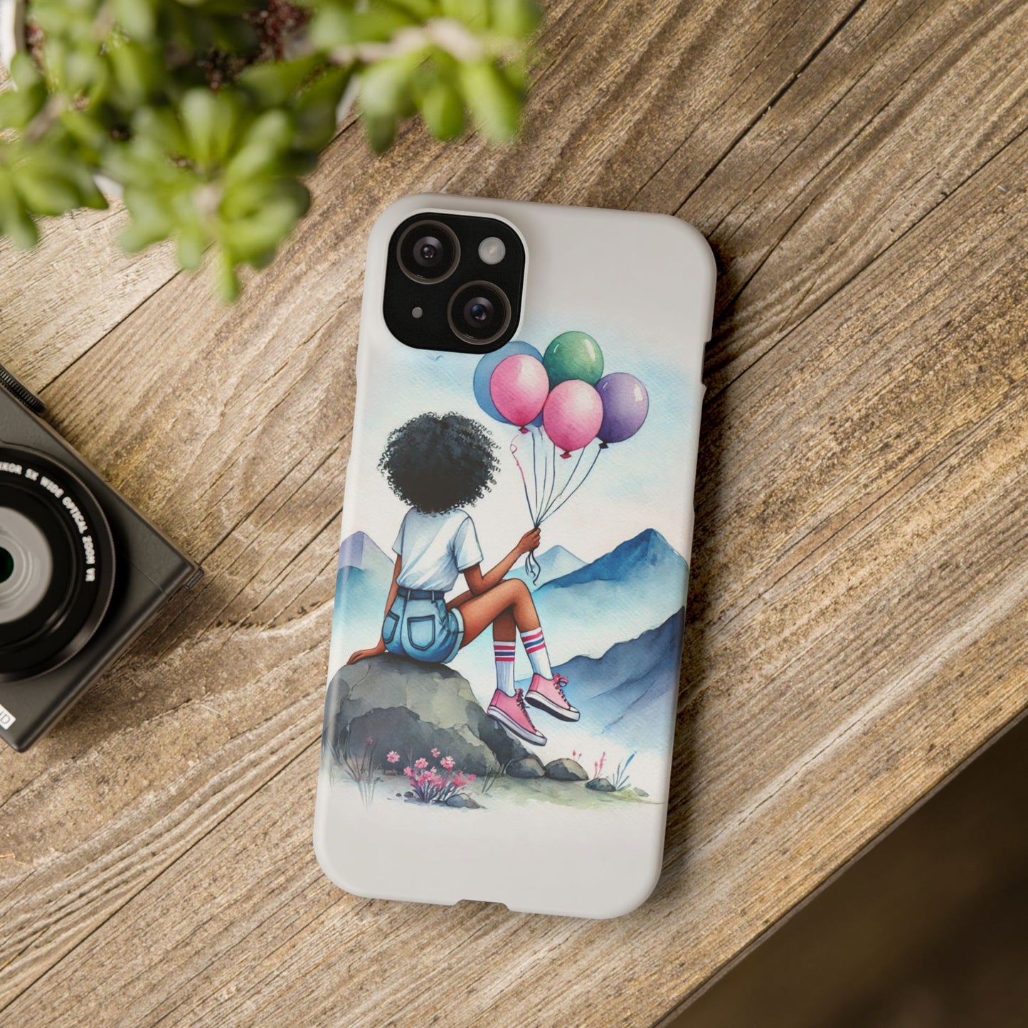 Watercolor Cut Girl in Mountain Slim Cases