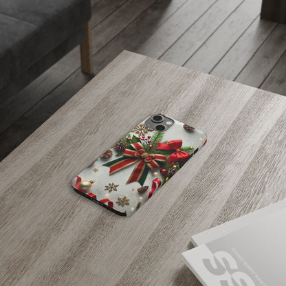 Christmas Red and Green Bow with White Base Slim Phone Case - FC-103