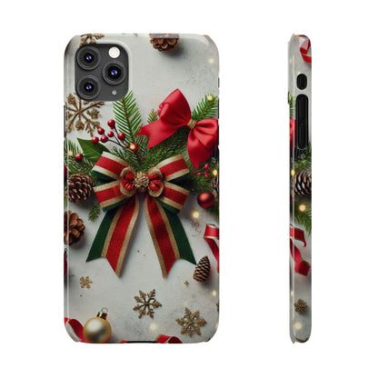 Christmas Red and Green Bow with White Base Slim Phone Case - FC-103