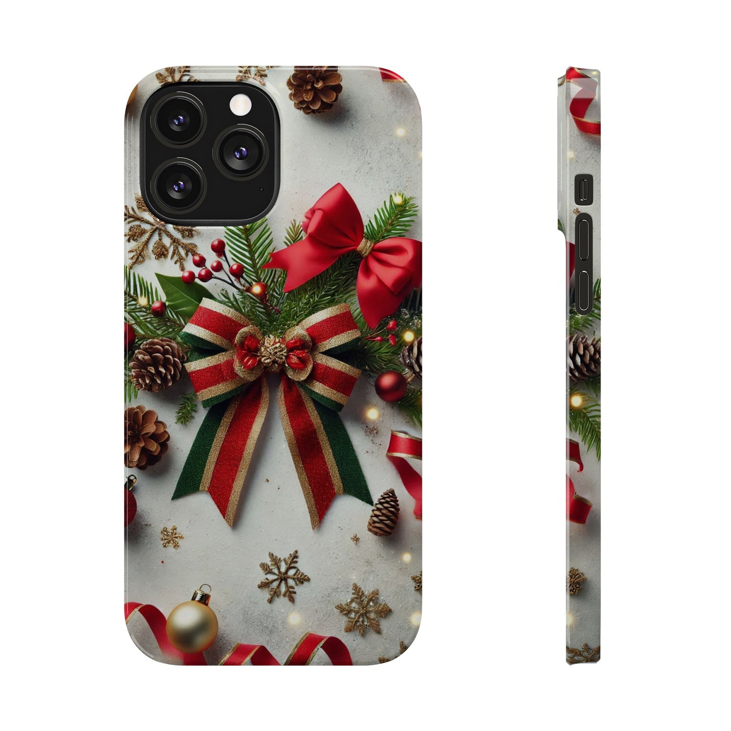 Christmas Red and Green Bow with White Base Slim Phone Case - FC-103