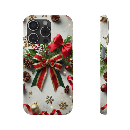 Christmas Red and Green Bow with White Base Slim Phone Case - FC-103