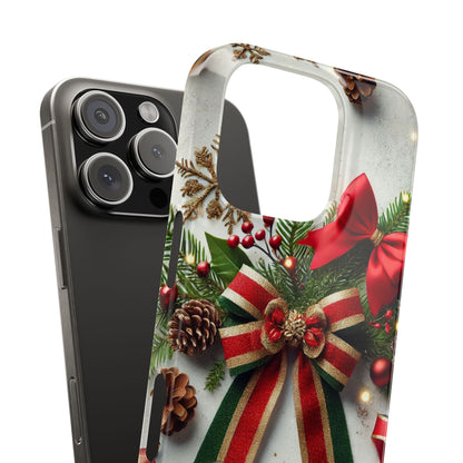 Christmas Red and Green Bow with White Base Slim Phone Case - FC-103