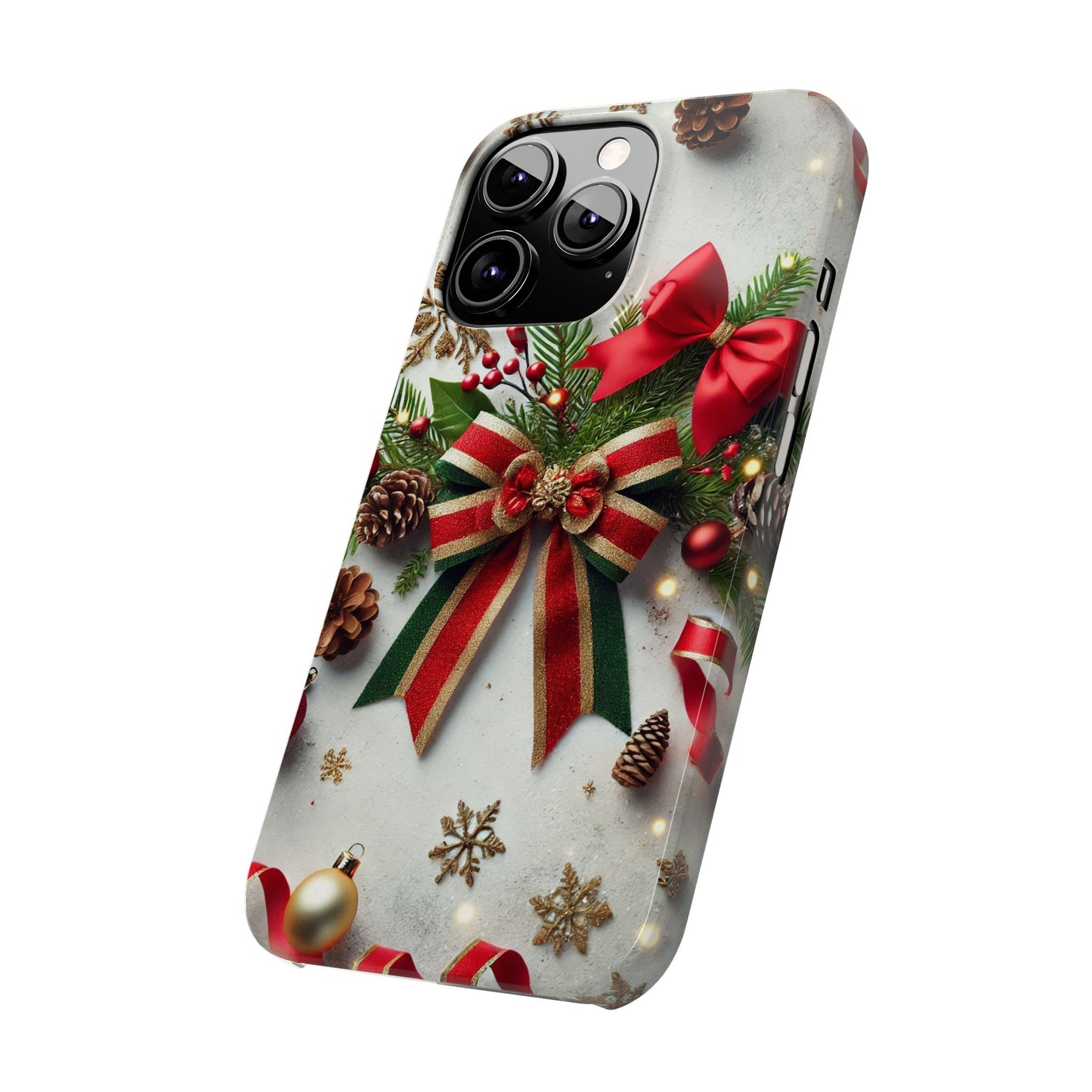 Christmas Red and Green Bow with White Base Slim Phone Case - FC-103