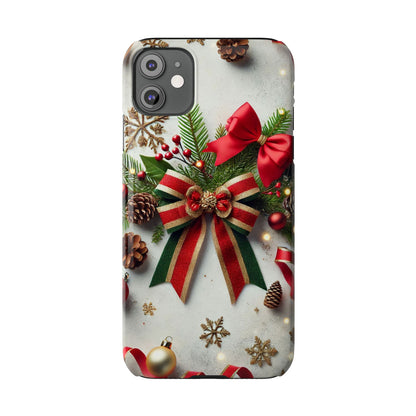 Christmas Red and Green Bow with White Base Slim Phone Case - FC-103