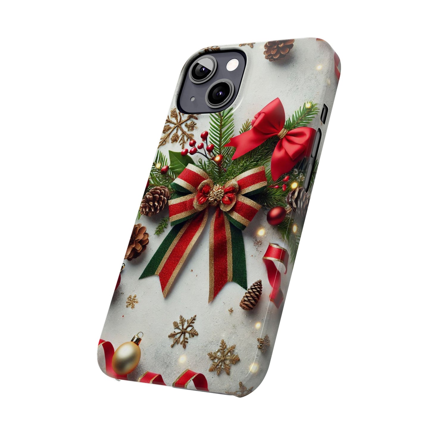 Christmas Red and Green Bow with White Base Slim Phone Case - FC-103