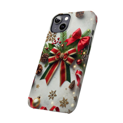 Christmas Red and Green Bow with White Base Slim Phone Case - FC-103