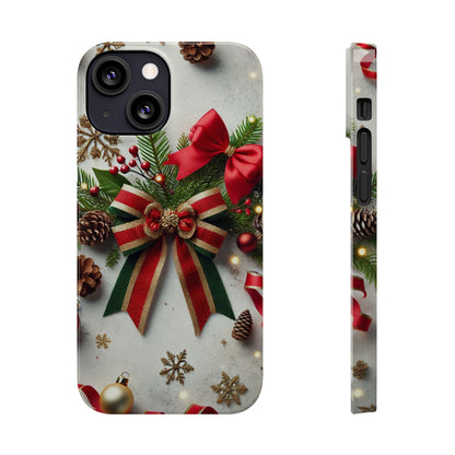 Christmas Red and Green Bow with White Base Slim Phone Case - FC-103