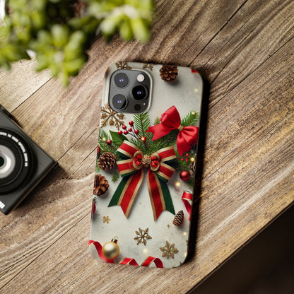 Christmas Red and Green Bow with White Base Slim Phone Case - FC-103